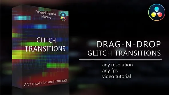 达芬奇模板-12个失真和毛刺转场快速技术故障效果 Glitch Transitions for DaVinci Resolve