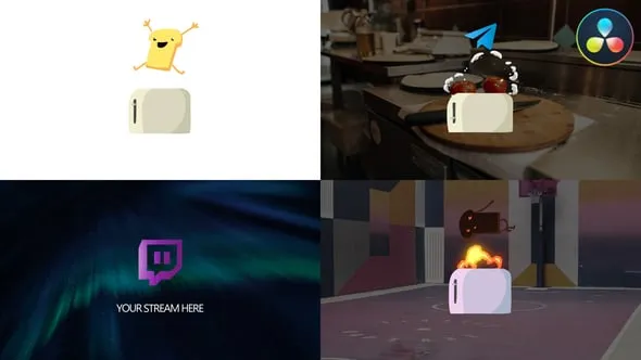 达芬奇模板-彩色可爱卡通搞笑吐司标志烘培烹饪节目介绍片头 Funny Toast Logo for DaVinci Resolve