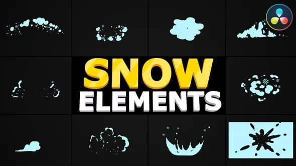 达芬奇模板-看起来很酷的卡通手绘雪元素制作小视频雪花雪球图形动画 Snow Blasts DaVinci Resolve