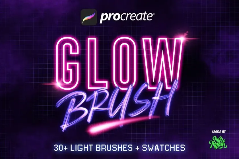 30组Procreate赛博朋克霓虹文本发光画笔笔刷 30+ Procreate Glow Brushes