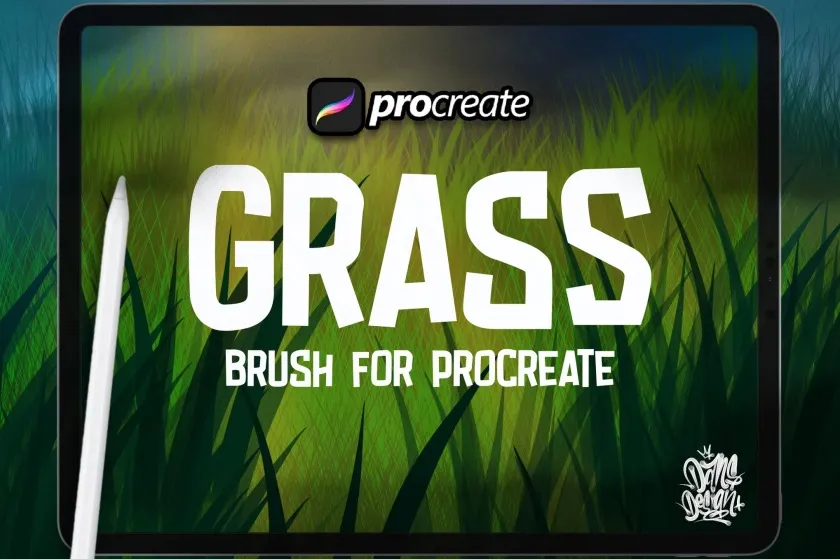 逼真的草地手绘插画Procreate笔刷 Dansdesign Grass Procreate Brush