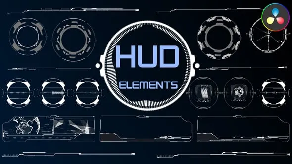 达芬奇模板-各种科幻主题界面叠加层HUD元素集合DaVinci Resolve模板下载 HUD Elements for DaVinci Resolve