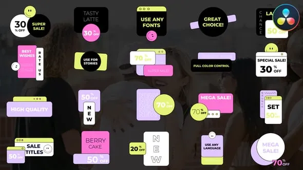 达芬奇模板-卡通多彩创意可爱商店促销标签销售标题广告文字动画DaVinci Resolve模板下载 Cute Sale Titles for DaVinci Resolve