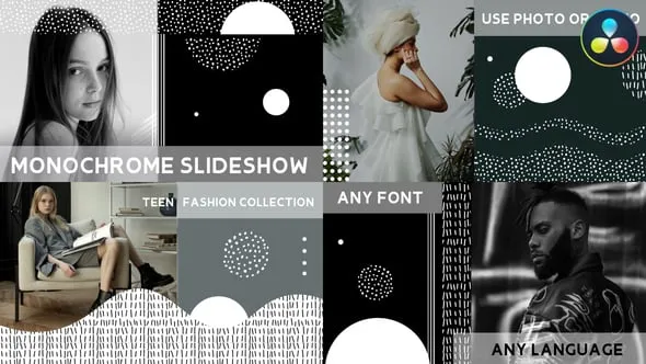 达芬奇模板-时尚单色幻灯片时装展示模特作品专辑DaVinci Resolve模板下载 Monochrome Slideshow for DaVinci Resolve