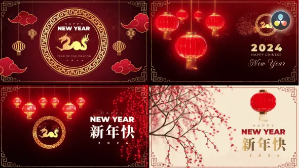 达芬奇模板-龙年喜庆拜年视频片头动画DR模板下载 Chinese New Year Greetings Pack