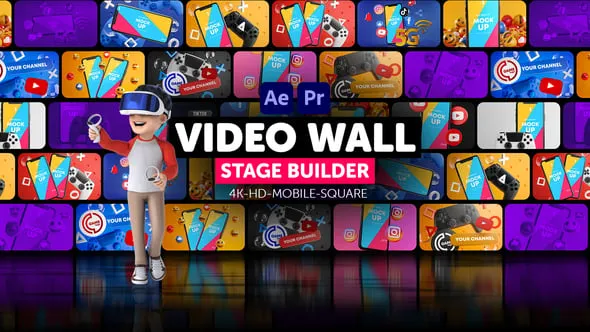 舞台背景多画面分屏幕视频墙动态效果制作AE模板PR模板 Video Wall Stage Builder