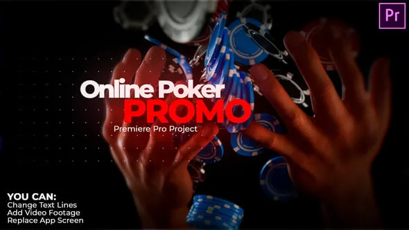 在线扑克应用程序介绍赌场博彩业宣传短片AE模板PR模板 Online Poker App Promo & Poker Intro Premiere Pro