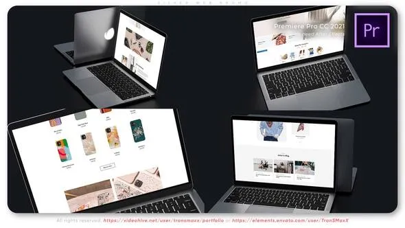 银色风格笔记本电脑模型样机场景展示网络宣传视频AE与PR模板 Silver Web Promo