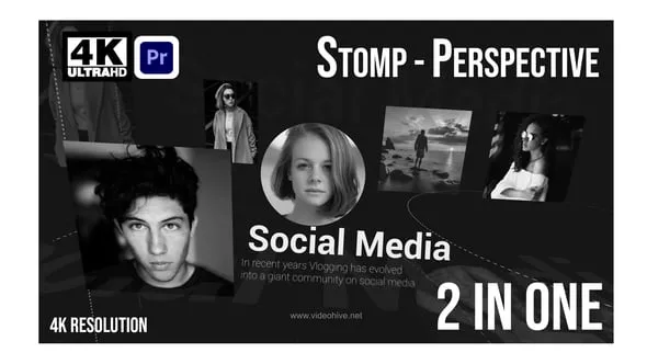 非常酷的黑白时尚服饰美妆片头介绍stomp快闪图文透视效果PR模板 stomp – perspective intro