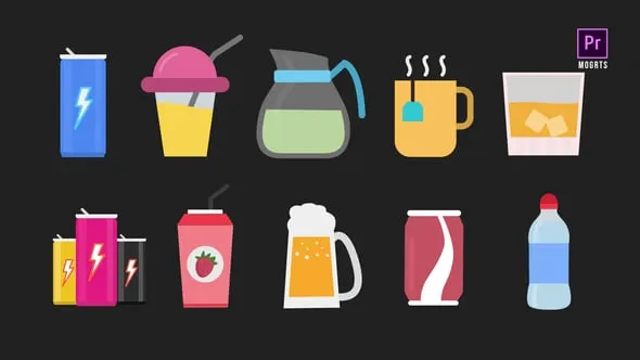 10个饮料动画图标能量饮料奶昔果汁茶等PR模板 Drinks Animated Icons