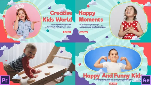 梦幻婴童少儿主题活动幻灯片创意儿童培训机构课程介绍视频PR模板 Kids Planet Slideshow 2 MOGRT