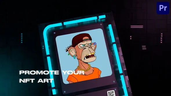 区块链虚拟交易数字艺术藏品宣传霓虹灯3D卡片动画PR模板 NFT Promo