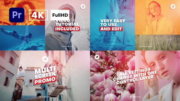 4K旅行回忆短视频相册多屏图像介绍展示PR模板 Multi Screen Promo Premiere Pro