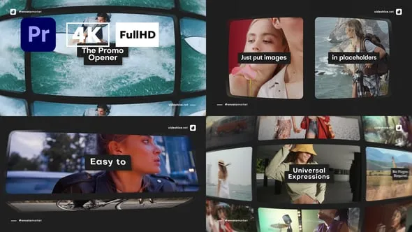 3D立体翻转曲屏动画效果实用大方简单4K视频相册PR模板 The Promo Opener 2 Premiere Pro