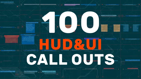 100个HUD UI Call Outs科技字幕呼出指示线注释标题动画PR模板