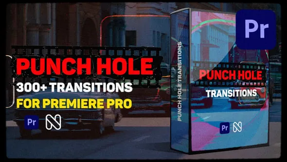 300种圆圈打孔遮罩过渡故障元素视频转场PR模板 Punch Hole Transitions for Premiere Pro