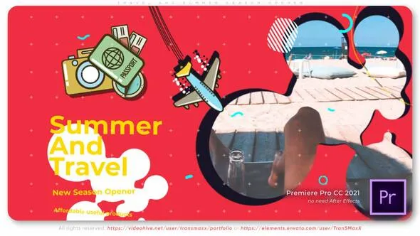 假日郊游卡通飞机动画标题介绍创意旅行宣传片PR模板 Travel And Summer Season Opener