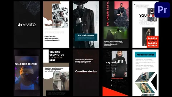 潮流时装周经典品牌标题介绍创意媒体短视频PR模板 Creative Modern Stories for Premiere Pro