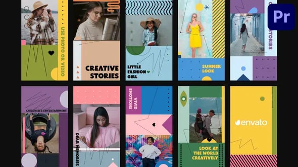现代甜美时尚多彩明亮社交媒体vlog竖屏海报PR模板 Colorful Bright Stories for Premiere Pro