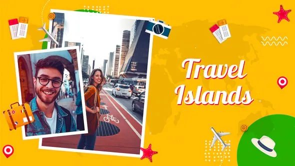 明亮彩色交通旅游信息元素制作毕业旅行假期行程路线介绍视频PR模板 Travel Intro Tavel Slideshow