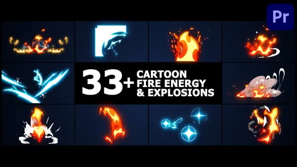 卡通火能量和爆炸元素PR模板 Cartoon Fire Energy And Explosions