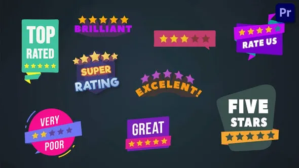 五星好评标签满意度服务评价星级评级徽章标题PR模板 Five Stars Rating Badges