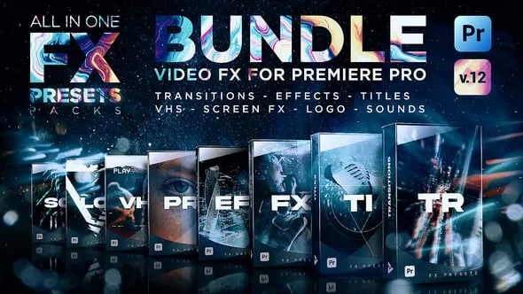 1500视频转场特效效果调色预设PR模板 FX Presets Bundle for Premiere Pro | Transitions, Titles, Effects, VHS, LUTs, Logo, Sounds