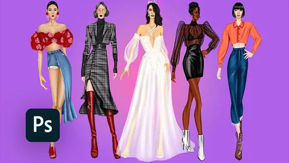 Photoshop时尚服装设计插画绘制视频教程 中文字幕 Digital Fashion Illustration with Adobe Photoshop