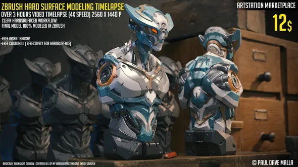 ZBrush机甲战士硬表面建模实例制作视频教程 ZBRUSH HARD SURFACE MODELING TIMELAPSE