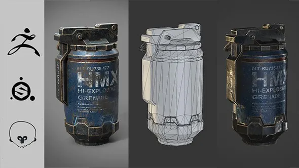Zbrush逼真手榴弹雕刻艺术模型完整制作流程视频教程 中文字幕 Project Grenade-Game ready asset
