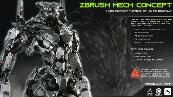 ZBrush机甲机器人概念设计雕刻制作全流程视频教程 Zbrush Mech Concept - Tutorial