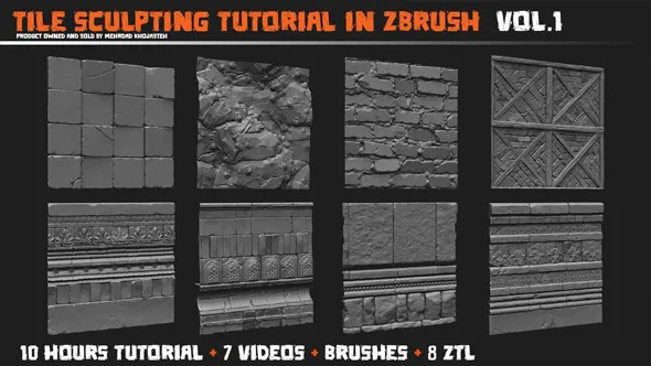 Zbrush砖墙瓷砖硬表面雕刻技术视频课程 Tile sculpting tutorial in Zbrush