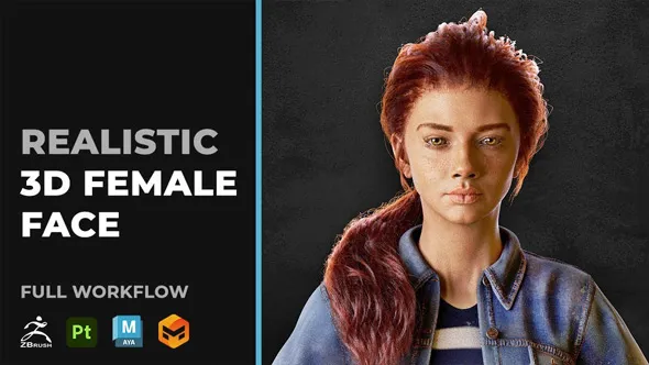 ZBrush逼真3D女性面孔雕刻建模渲染制作视频教程 REALISTIC 3D FEMALE FACE