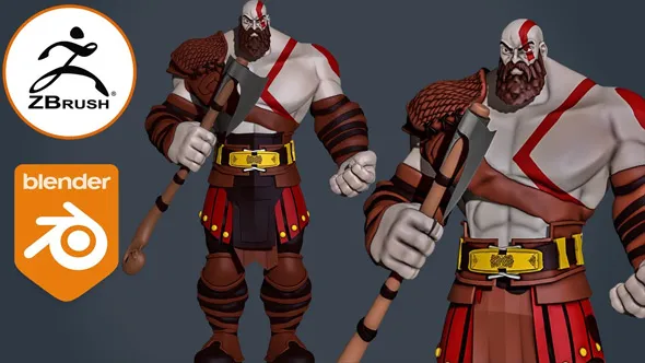 Zbrush战神游戏角色奎托斯实例雕刻建模全流程视频教程 Sculpting Stylized Character Kratos In Zbrush