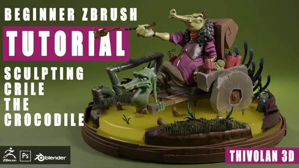 Zbrush鳄鱼人雕刻初学者入门指南视频教程 ZBrush Beginner Course: Sculpting Crile the Slaver Crocodile