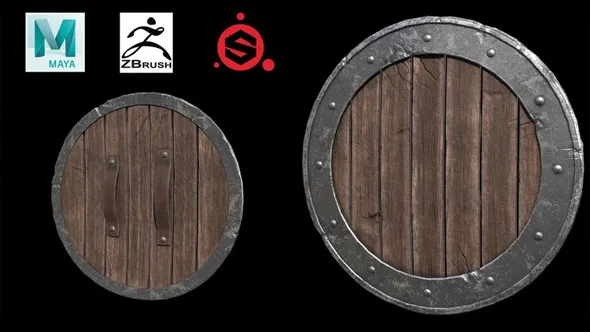ZBrush与Maya与SP游戏盾牌道具建模和纹理绘制视频教程 Prop modeling and texturing in Maya ZBrush Substance Painter