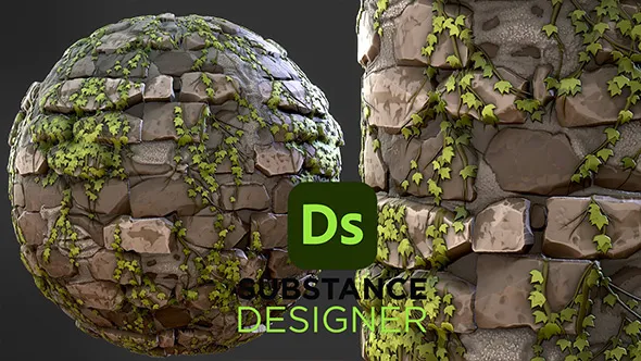 Substance Designer砖块杂草纹理制作视频课程 Stylized Overgrown Bricks – Substance 3D Designer