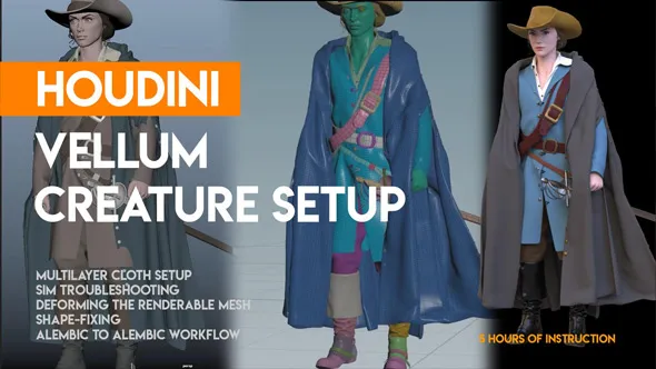 Houdini人物服饰布料从入门到精通技术视频教程 Houdini Vellum Creature Setup