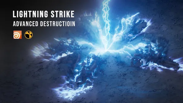 Houdini闪电雷霆击碎地面特效场景制作视频教程 Advanced Destruction - Lightning Strike