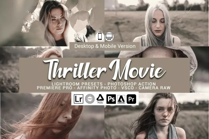 电影惊悚片人像调色Lightroom预设/PS动作和电影LUT预设 Thriller Movie Lightroom Presets