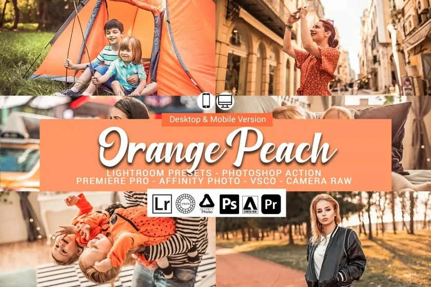家庭人像温暖橙桃色LR预设手机预设LUT预设 Orange Peach Lightroom Presets
