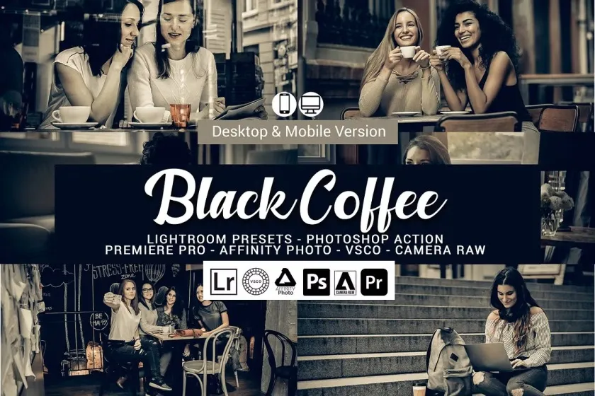 黑咖啡情绪胶片人像Lightroom预设/APP滤镜/旅行Vlog视频调色LUT预设 Black Coffee Lightroom Presets