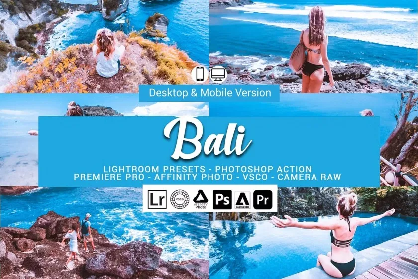 巴厘岛旅拍人像Lightroom预设/APP滤镜/PS动作和电影分级调色LUT 预设 Bali Lightroom Presets