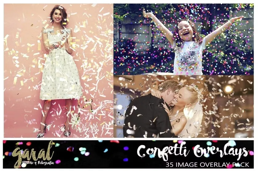 35张高清婚庆撒花五彩纸屑后期叠加合成素材 CONFETTI Overlays, 35 Photo Overlays