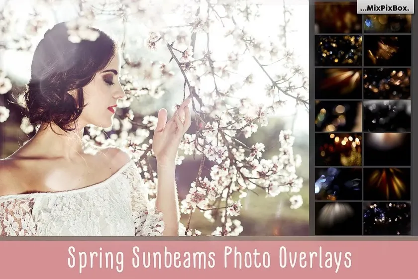 高清阳光光线漏光叠加合成JPG前景素材 Spring Sunbeams Photo Overlays