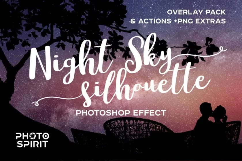 高清浩瀚星空夜空剪影叠加合成素材 附PS动作 Night Sky Silhouette Actions