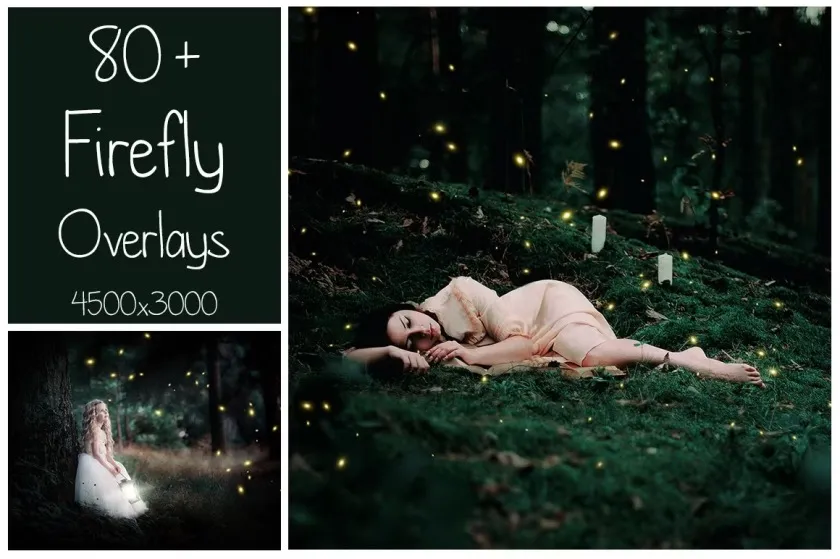 80张高清唯美萤火虫荧光蝴蝶叠加合成素材 80+ Firefly Overlays