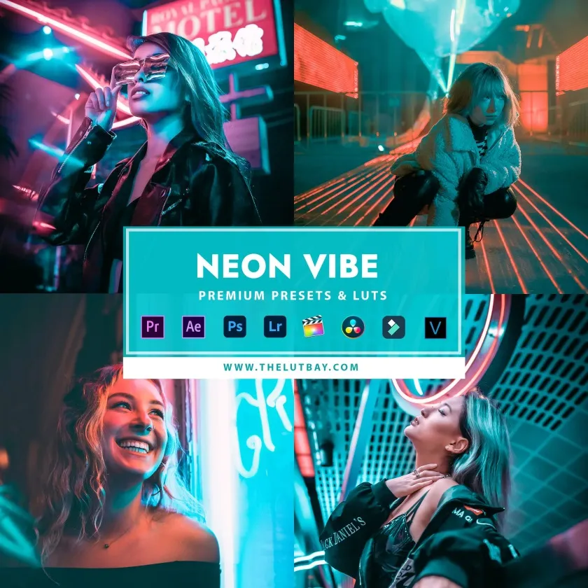 15种霓虹灯滤镜氛围LUTS调色预设 Neon Vibe premium presets & Luts