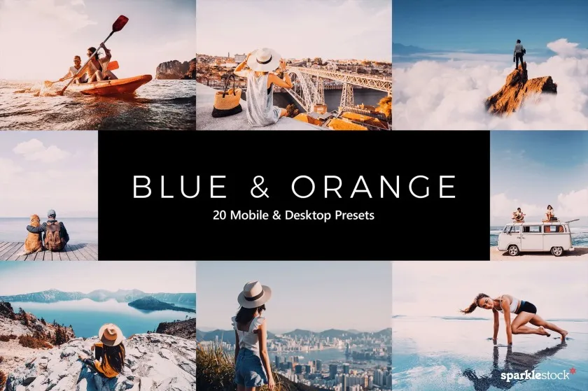 20个蓝色和橙色胶片Lightroom预设和社交媒体短视频调色LUT预设 20 Blue and Orange Lightroom Presets & LUTs