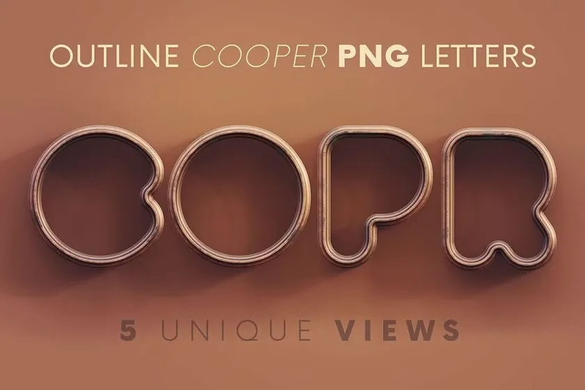 44个工业风3D镂空字母数字锈迹肥胖圆润效果PNG图片素材 Outline Cooper – 3D Lettering